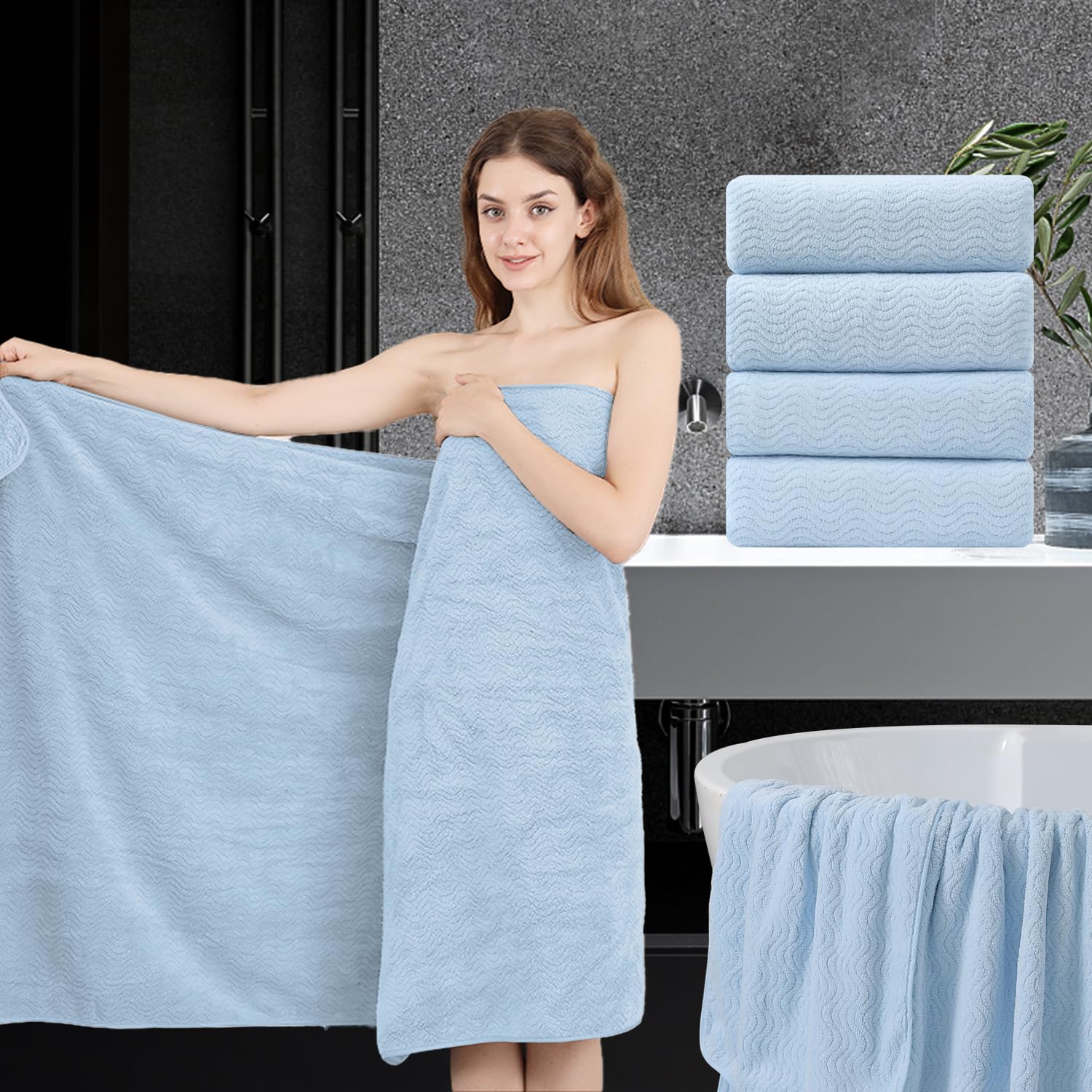4 Piece Bath Towel Oversized Bath Sheet 35''x70'' Bathroom Towel Extra Large Bath Towel Set Highly Absorbent Quick Dry Premium T