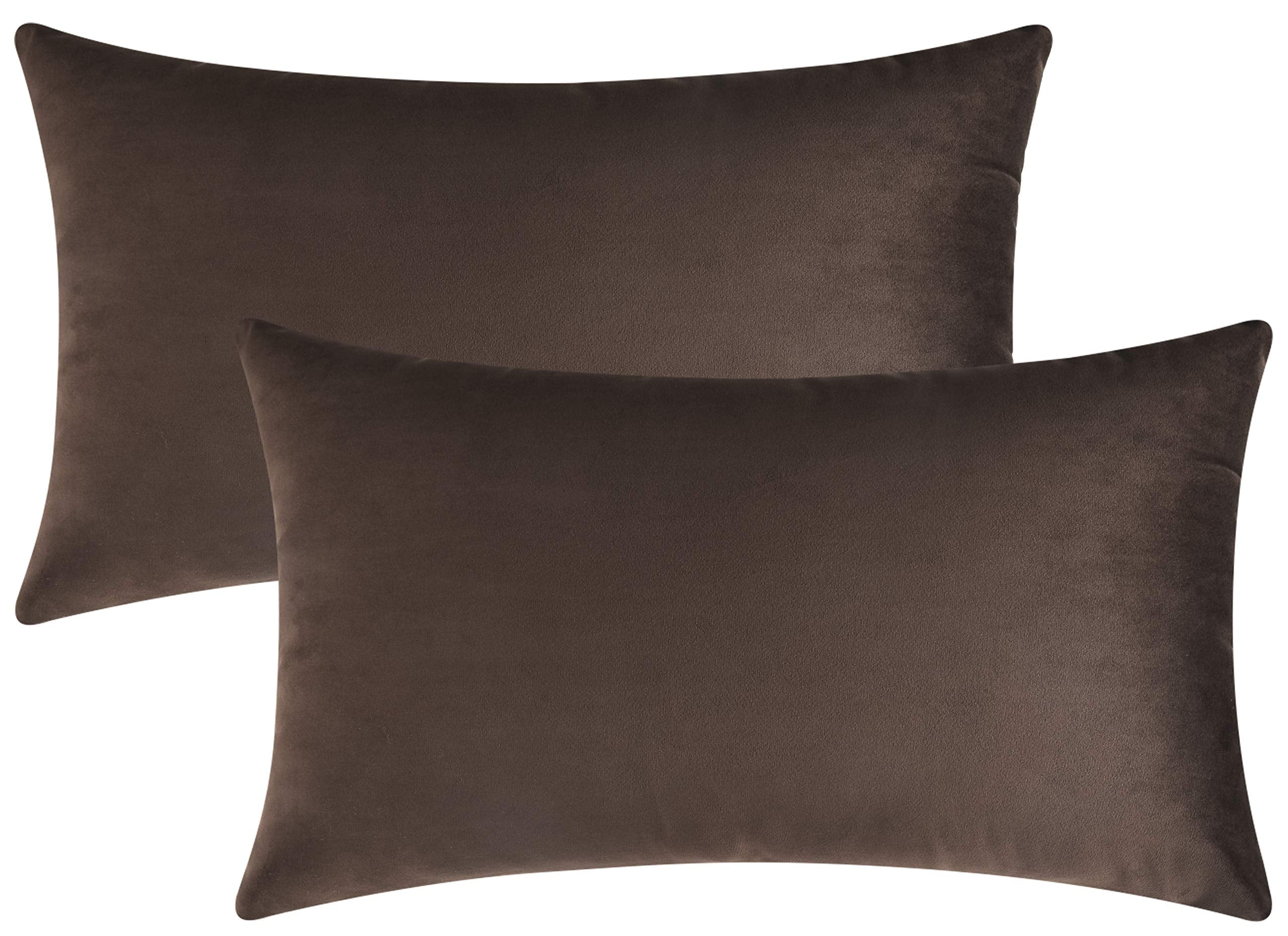 Mixhug Set Of 2 Cozy Velvet Rectangle Decorative Throw Pillow Covers For Couch And Bed, Coffee Brown, 12 X 20 Inches