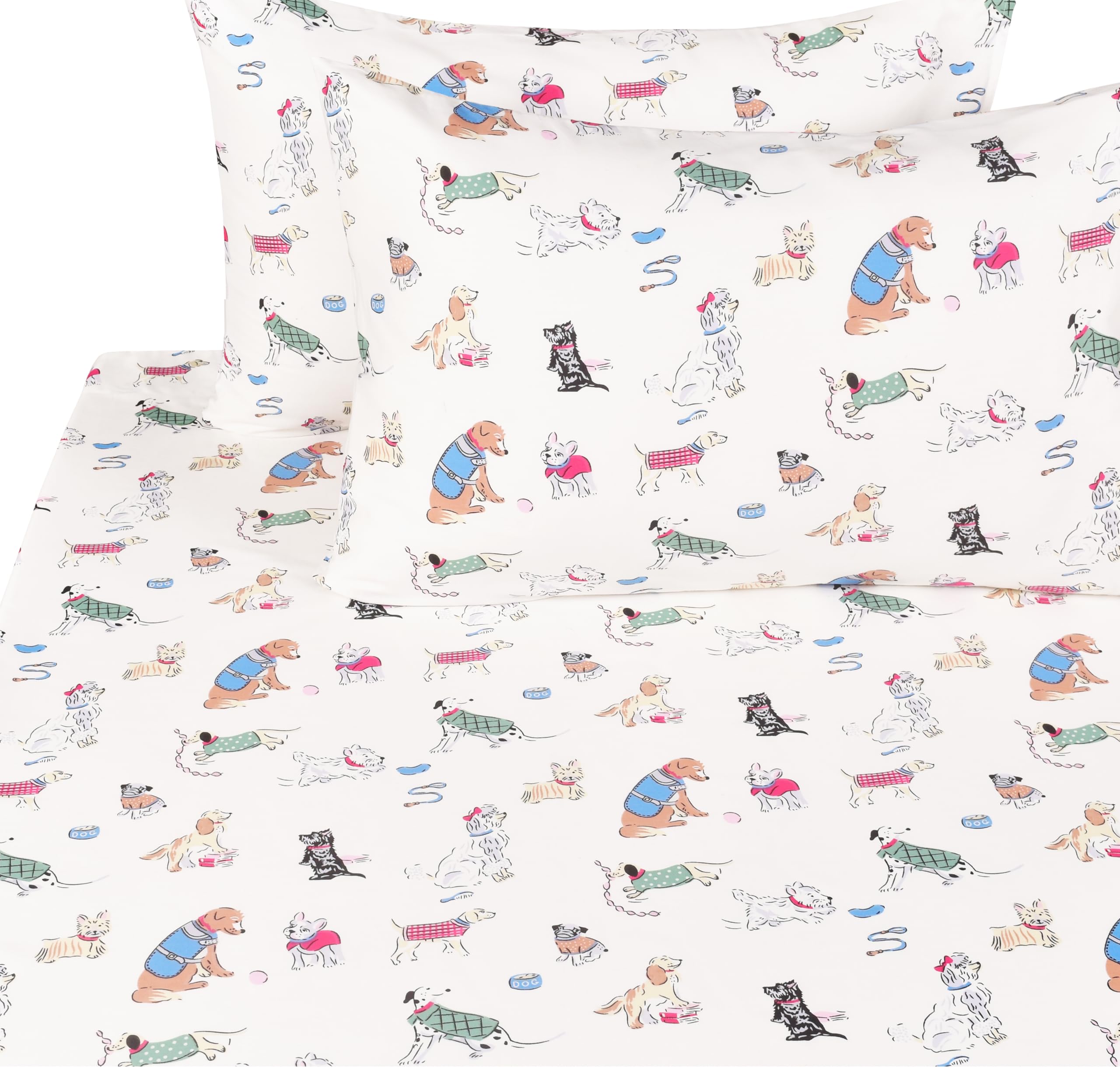 Scientific Sleep Puppy Dog 100% Cotton 4 Pcs Full Bed Sheet Set Kids Toddler Teen, Flat Sheet & Fitted Sheet & Pillowcase Girls