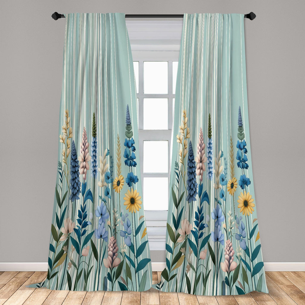 Ambesonne Spring Window Curtains, Modern Garden With Leafy Lavenders And Daisy Huddle With Boho Stripes, Lightweight Decor 2-Pan