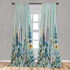 Ambesonne Spring Window Curtains Pack Of 2, Modern Garden With Leafy Lavenders And Daisy Huddle With Boho Stripes, Lightweight S