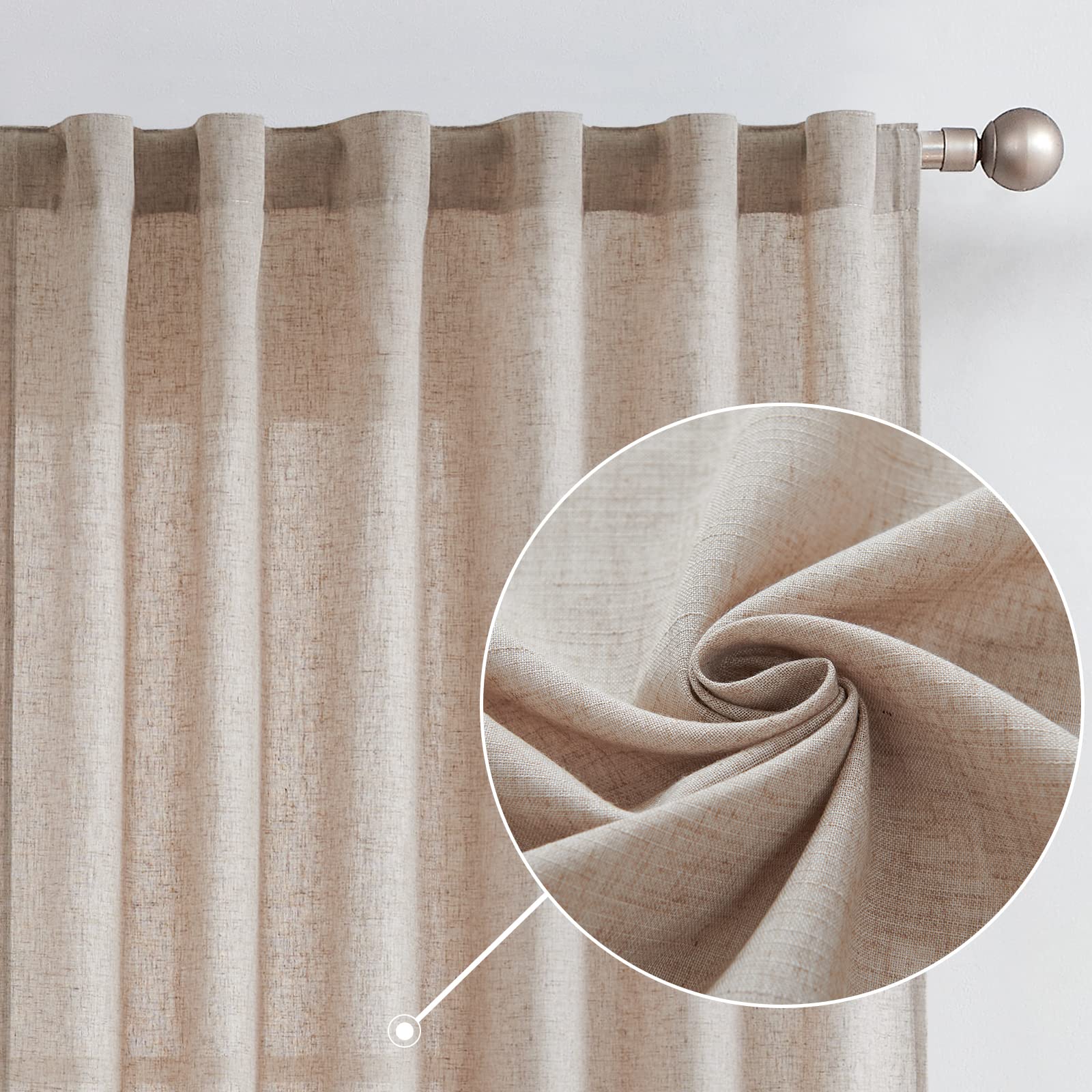 Jinchan Linen Blend Curtain For Living Room 96 Inch Length Extra Wide For Room Divider Taupe Curtain Rustic Farmhouse Curtain Rod Pocket Back Tab Light Filtering Bedroom Window Curtain 1 Panel