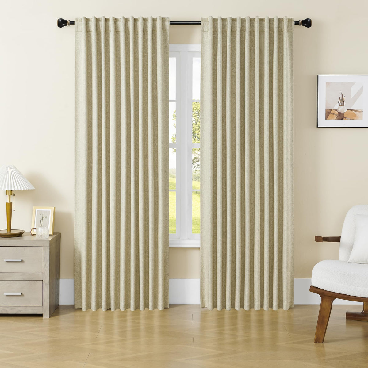 Dualife Full Blackout Curtains For Living Room,Patio Door Sliding Door Blinds Pleated Curtains For Countryvilla/Loft,2 Panels,Ex