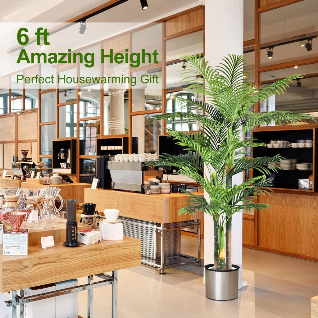 Keeplush 6Ft Tall Triple Golden Cane Palm Artificial Tree Large Tropical Palm Tree Uv Resistant Fake Plant In Pot For Indoor Out