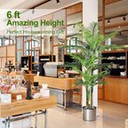 Keeplush 6Ft Tall Triple Golden Cane Palm Artificial Tree Large Tropical Palm Tree Uv Resistant Fake Plant In Pot For Indoor Out