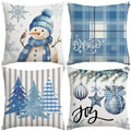 Artmag Christmas Pillow Covers 16X16 Inch Set Of 4, Decorative Farmhouse Snowman Joy Believe Christmas Tree Blue Pillow Covers F