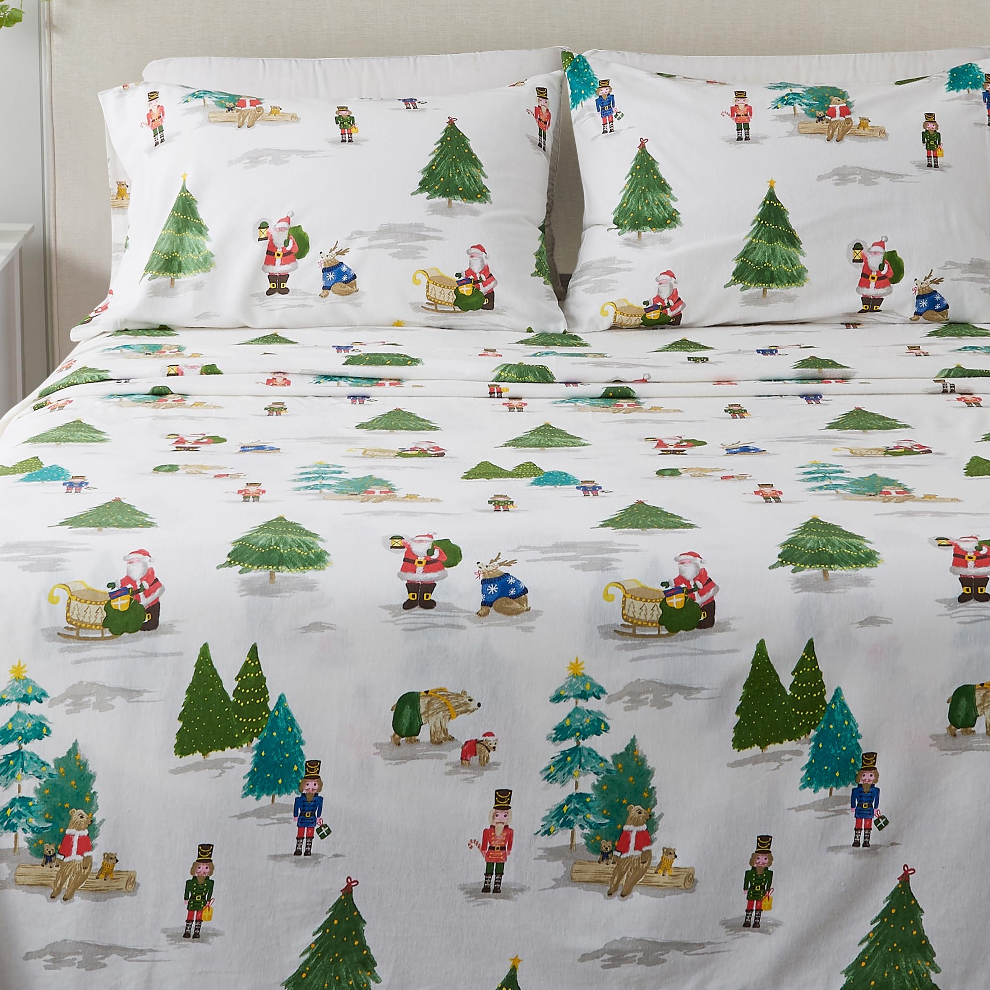 Great Bay Home 3 Piece 100% Turkish Cotton Twin Christmas Flannel Sheet Set | Kids Holiday Printed Bedding Sheets & Pillowcases