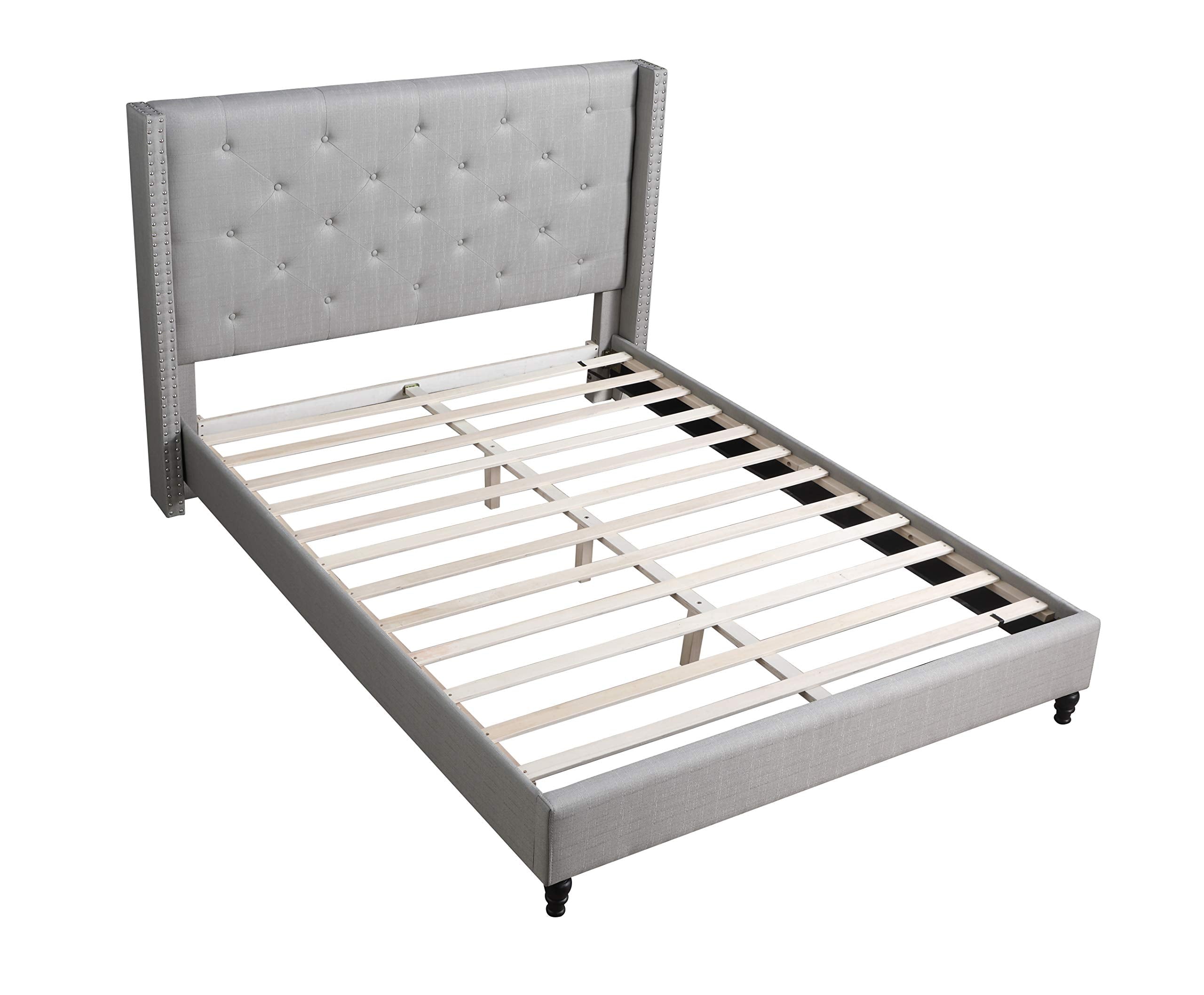 Best Master Furniture Yy129 Vera Tufted Linen Platform Bed, Full Grey
