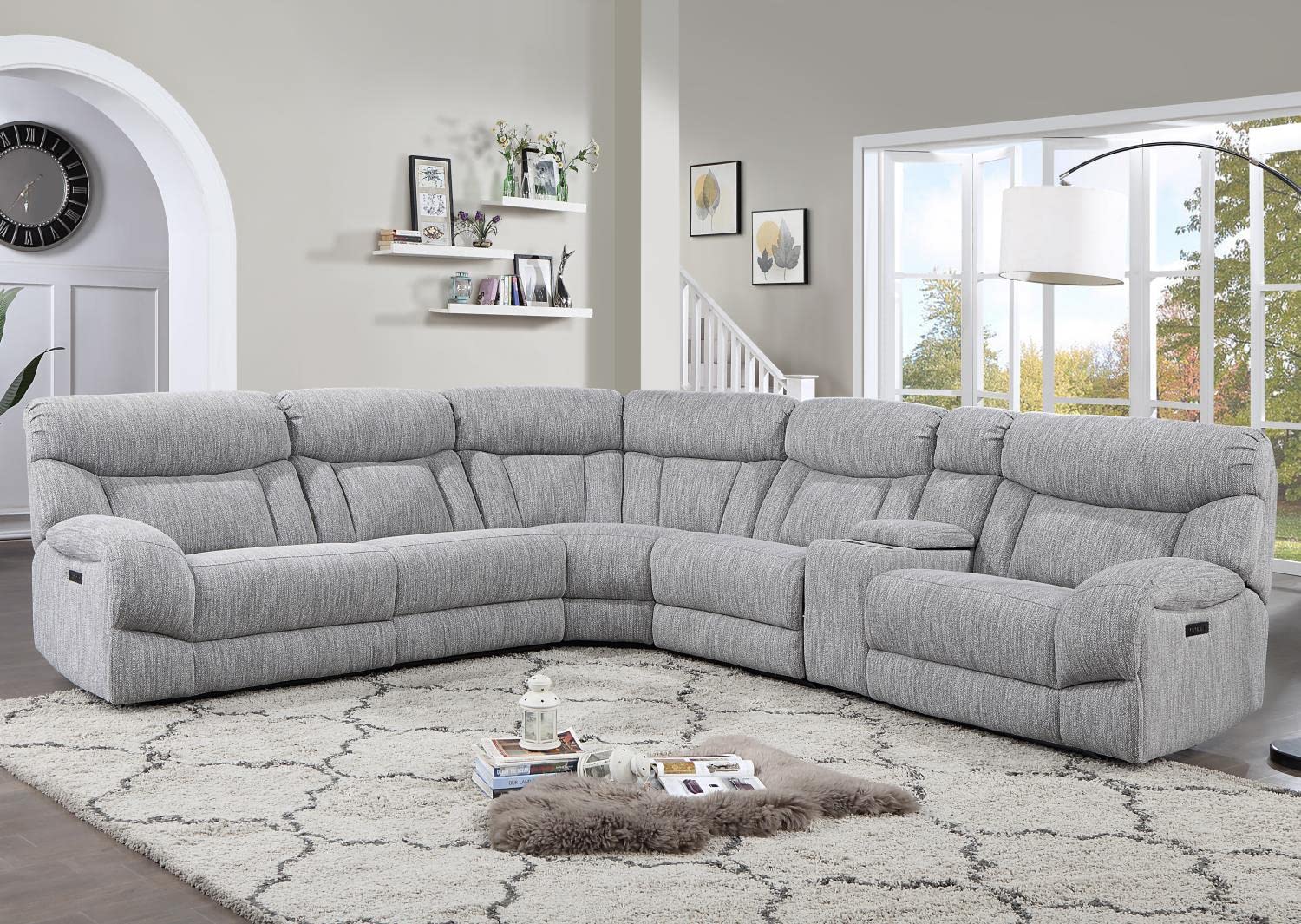 Steve Silver Park City Gray 6-Piece Dual-Power Reclining Sectional - Thumbnail 4