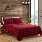 Flannel Sheets Warm And Cozy Deep Pocket Breathable All Season Bedding Set With Fitted, Flat And Pillowcases, Twin, Buffalo Check Plaid Burgundy