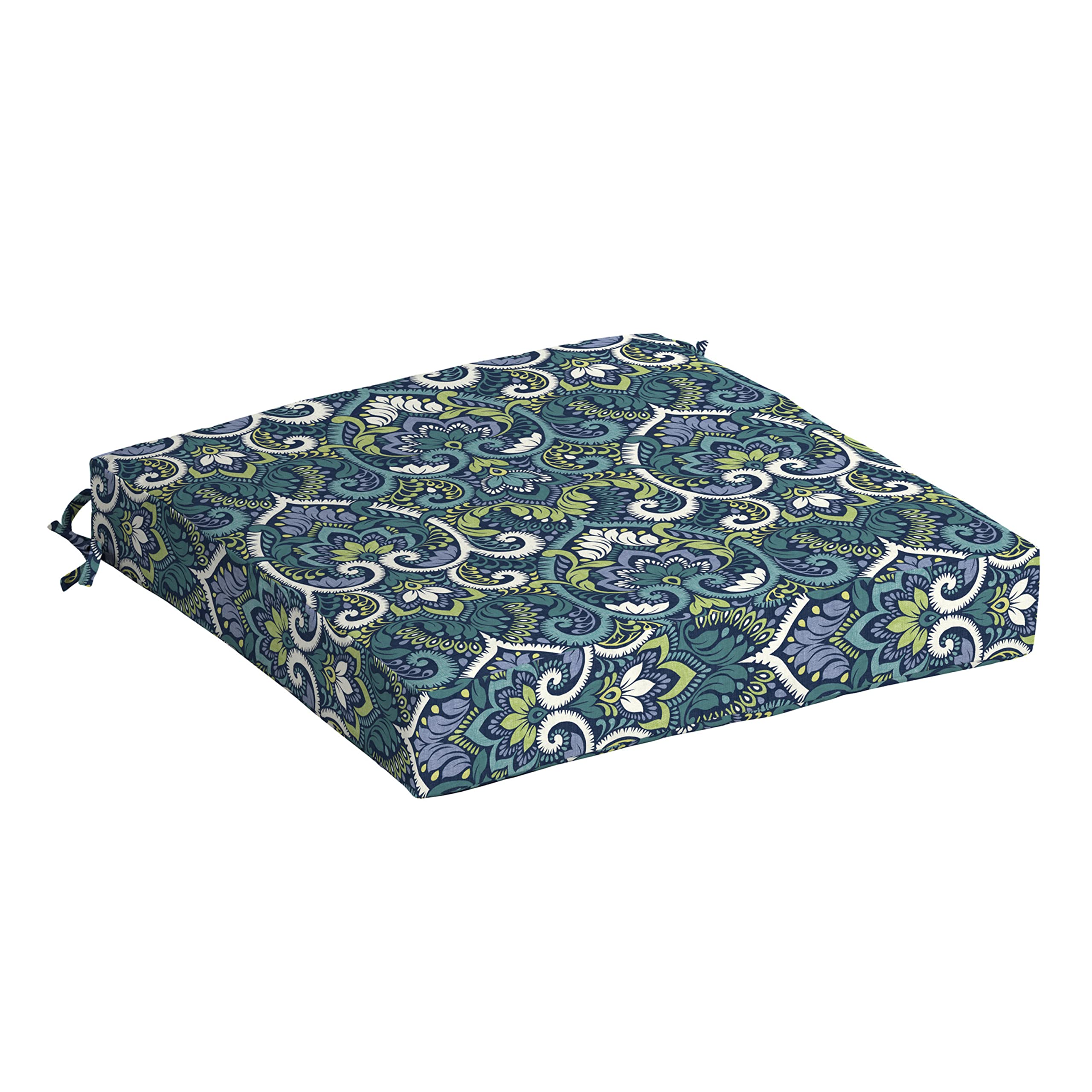Arden Selections Outdoor Wicker Chair Cushion, 20 X 18, Rain-Proof, Fade Resistant 21 X 21, Sapphire Aurora Blue Damask