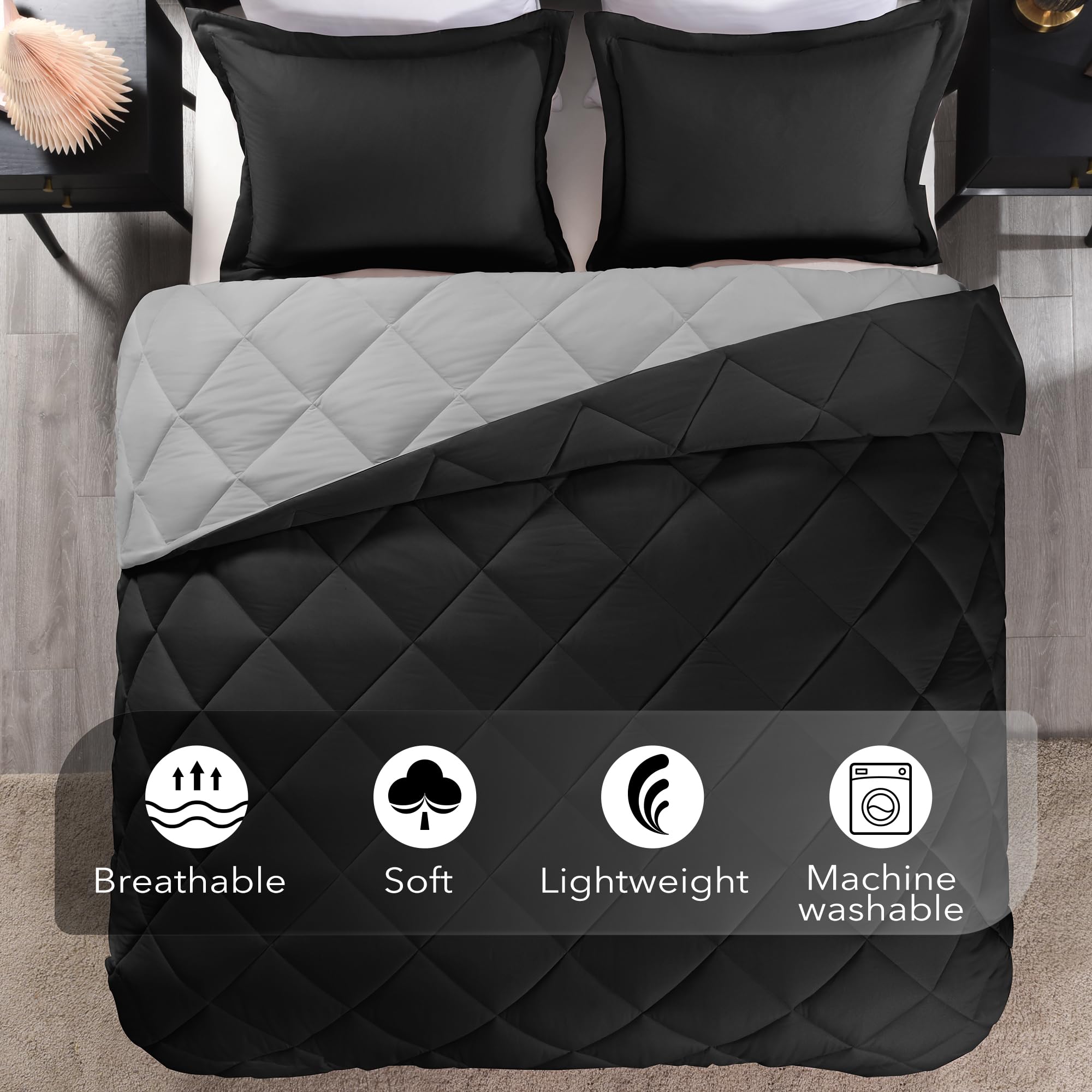 Downluxe Full Size Comforter Set - Black And Grey Full Comforter - Soft Bedding Sets For All Seasons -3- Piece Comforter Set Full With 2 Reversible Pillow Shams