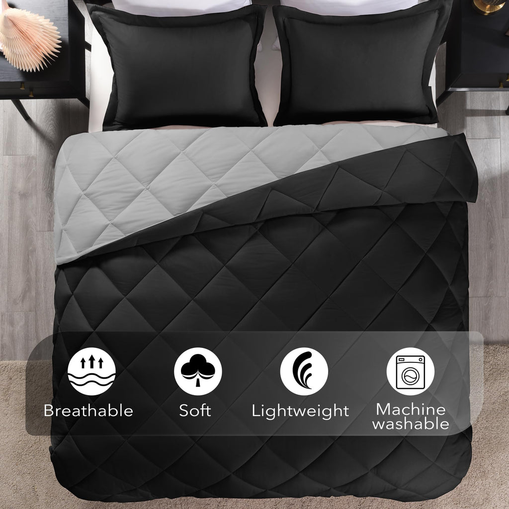 Downluxe Queen Comforter Set - Black And Grey Comforter Set Queen, Soft Bedding Sets For All Seasons -3 Pieces - 1 Comforter (88'X92') And 2 Pillow Shams(20'X26')