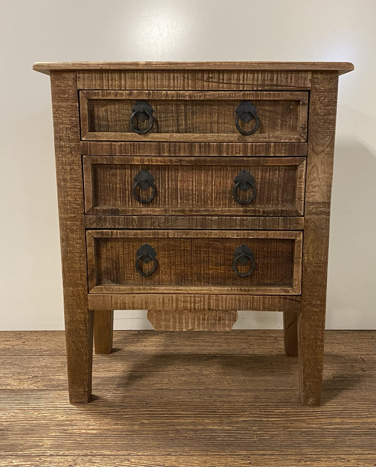 HomeRoots Brown Mango Wood Vintage Rustic Farmhouse Three Drawer Dresser