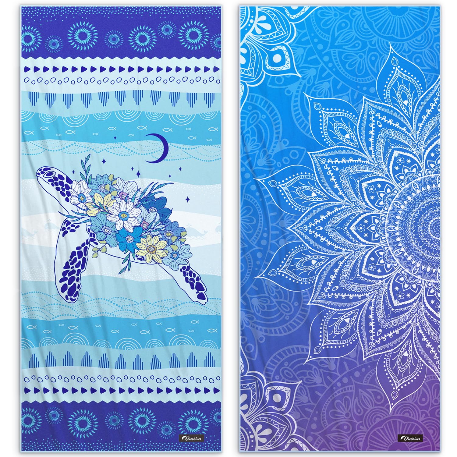 Diveblues 2Packs Microfiber Beach Towel, Sand Free Travel Towels, Oversize Large 71 x 32 Lightweight Towel, Quick Dry, SuperAbso