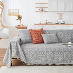 Handontime Bohemian Couch Cover For Dogs Aztec Tribal Sofa Covers For 3 Cushion Couch Aesthetic Couch Slipcover Chenille Sofa Seat Cover Pet Universal Loverseat Cover Futon Cover 71' X118', Grey/White
