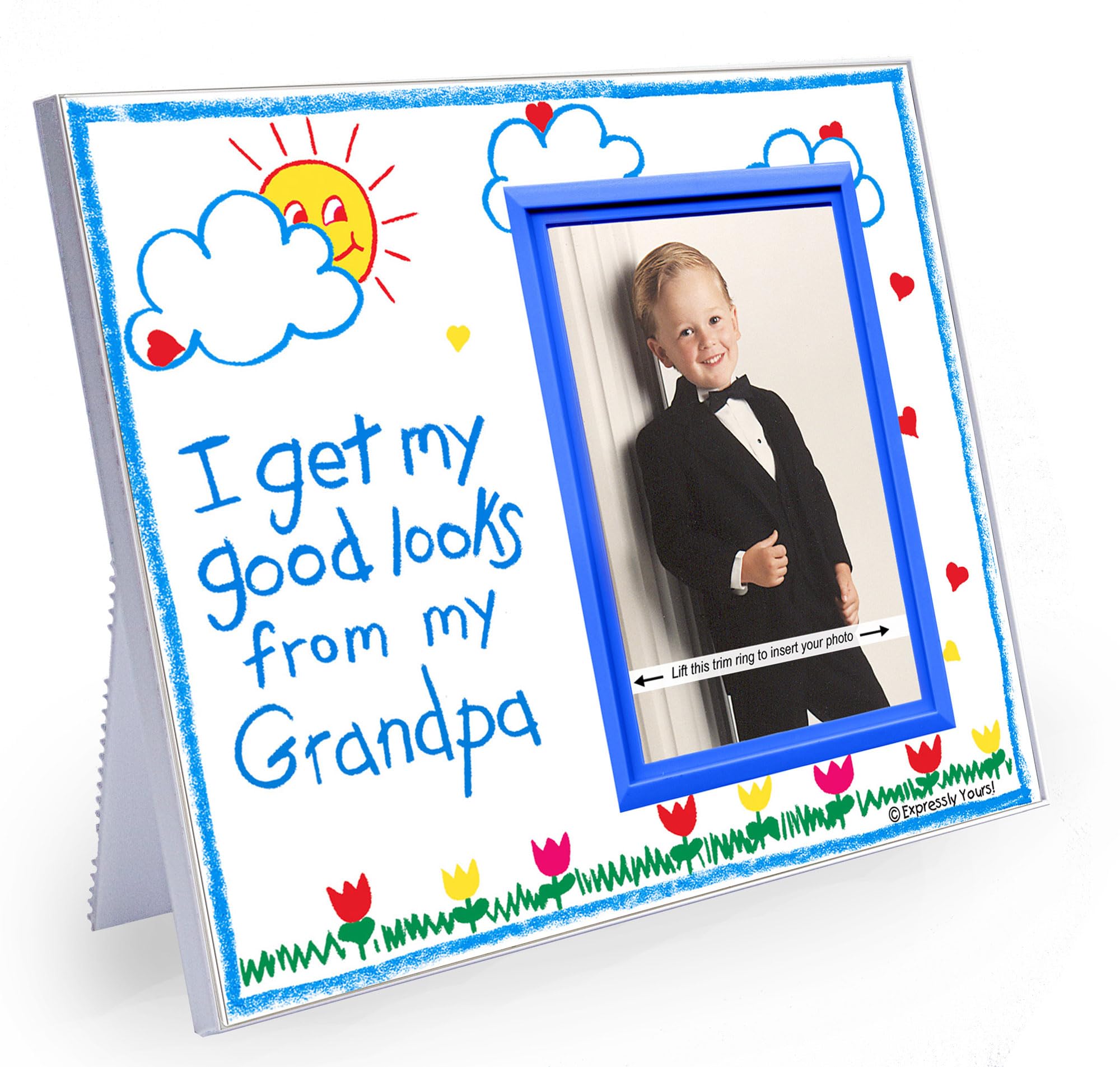 Picture Frame for Grandpa | I Get My Good Looks from My Grandpa | Classic Crayola Cute Picture Frame | Measures 8.25 x 7 in | Ho