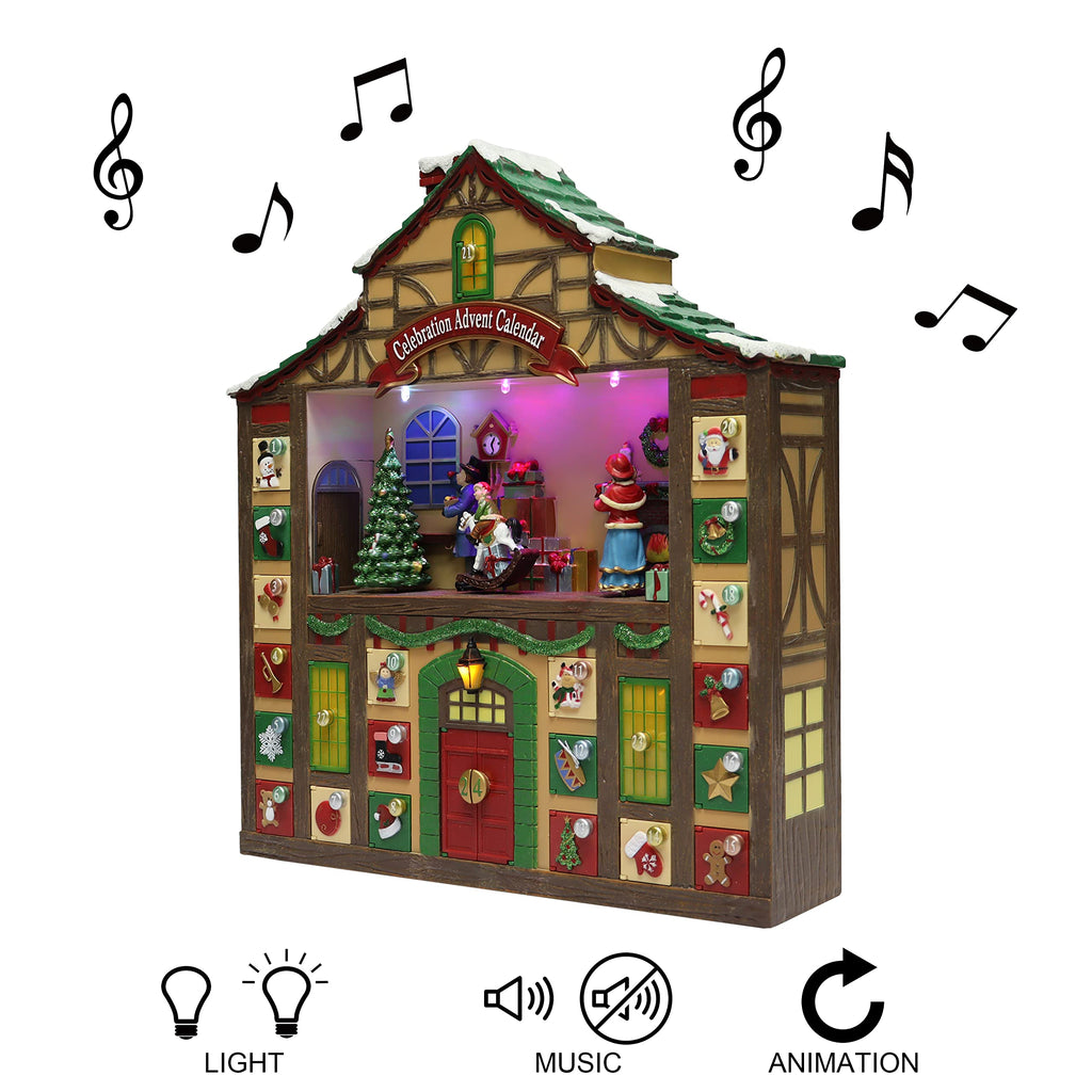 Moments in Time Christmas Decor Animated Advent Calendar House NM-X20272AA Plastic 16.2"H x 15.4"W x 3.7"D