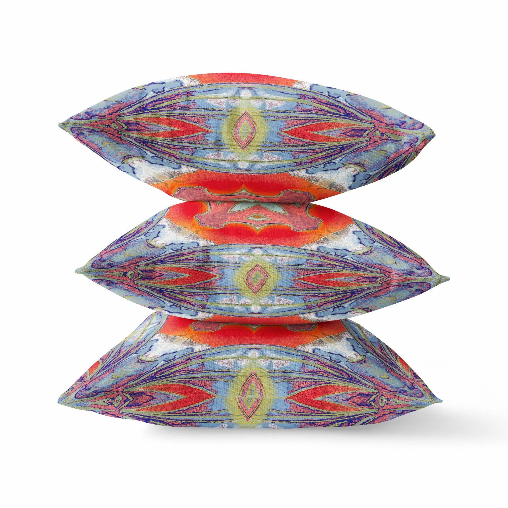 HomeRoots Muted Blue Hot Orange 18â€ Blue Orange Geo Tribal Suede Throw Pillow
