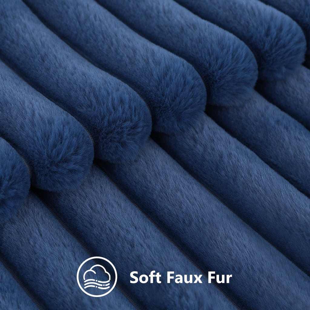 Decoruhome Faux Fur Throw Pillow Covers 16X16 Set Of 2, Decorative Soft Plush Striped Couch Pillow Covers With Velvet Back For Sofa, Bed, Living Room, Blue