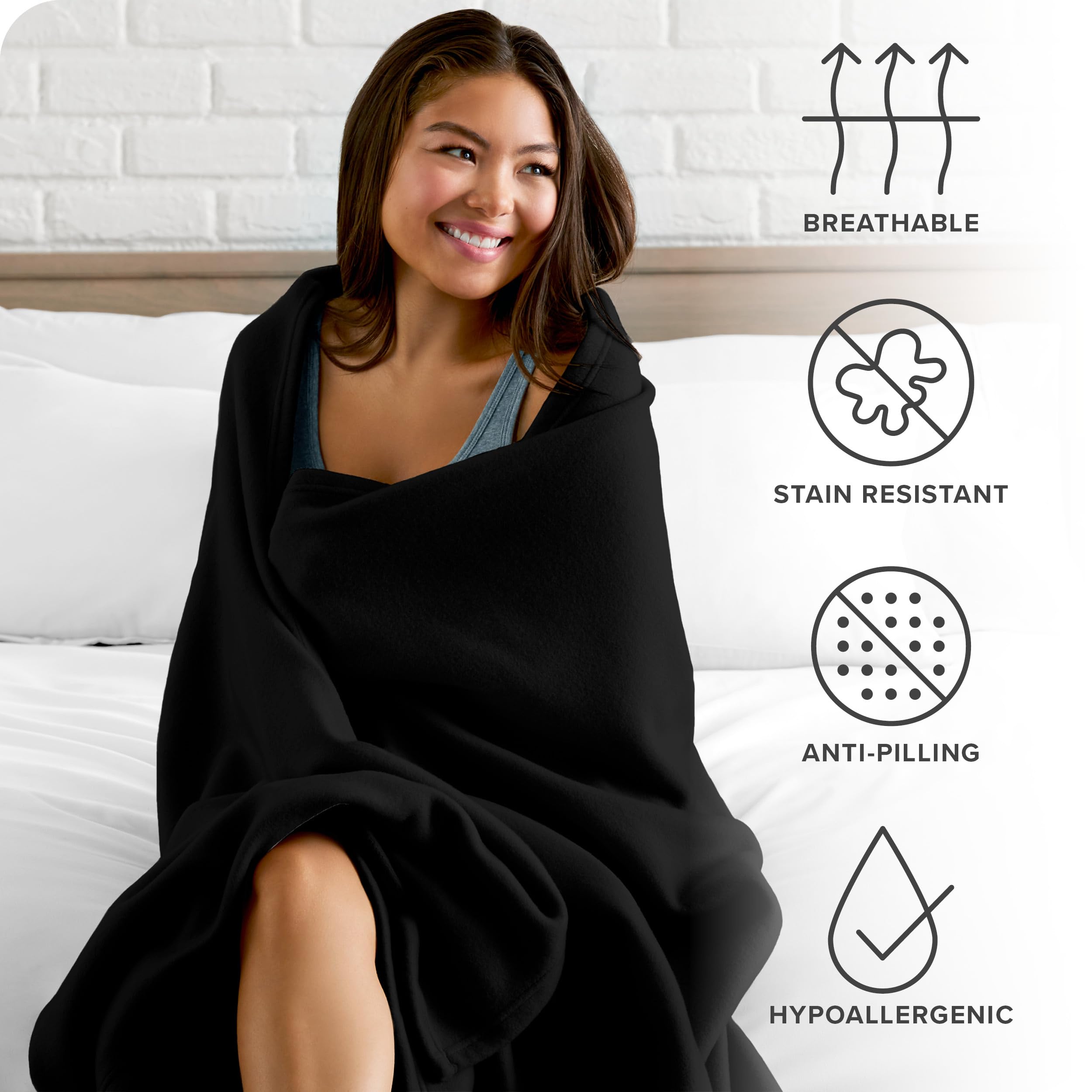 Bare Home Polar Fleece Blanket - Twin/Twin Xl Blanket - Black - Warm & Cozy - Premium Fleece - Blanket For Bed, Sofa, Camping, T
