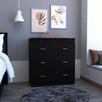 HomeRoots Particle Board 33" Black Three Drawer Dresser