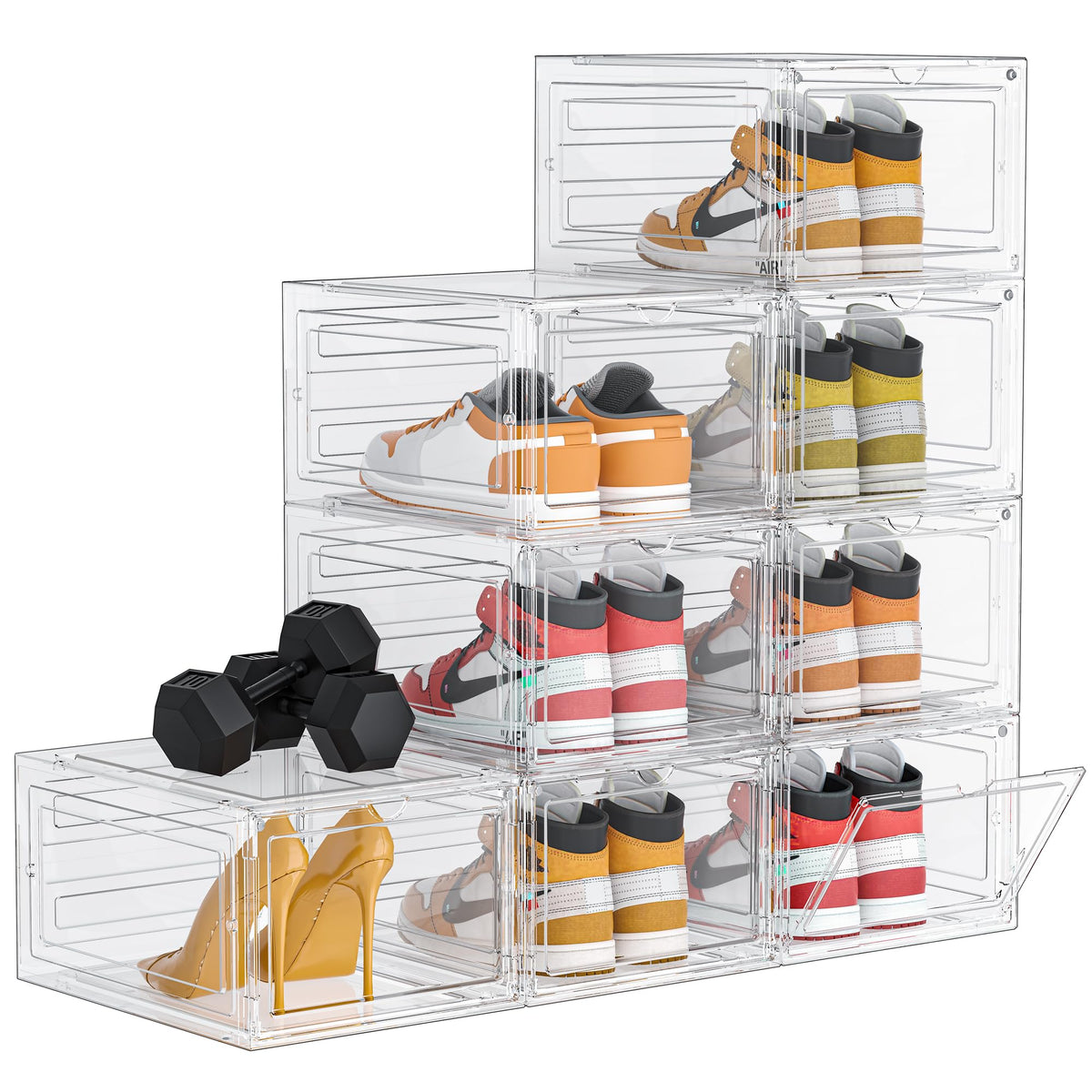 HOMIDEC Shoe Storage, 8 Pack Shoe Organizer Clear Hard Plastic Shoe Box, Shoe Boxes Clear Plastic Stackable, Shoe Boxes with Lid