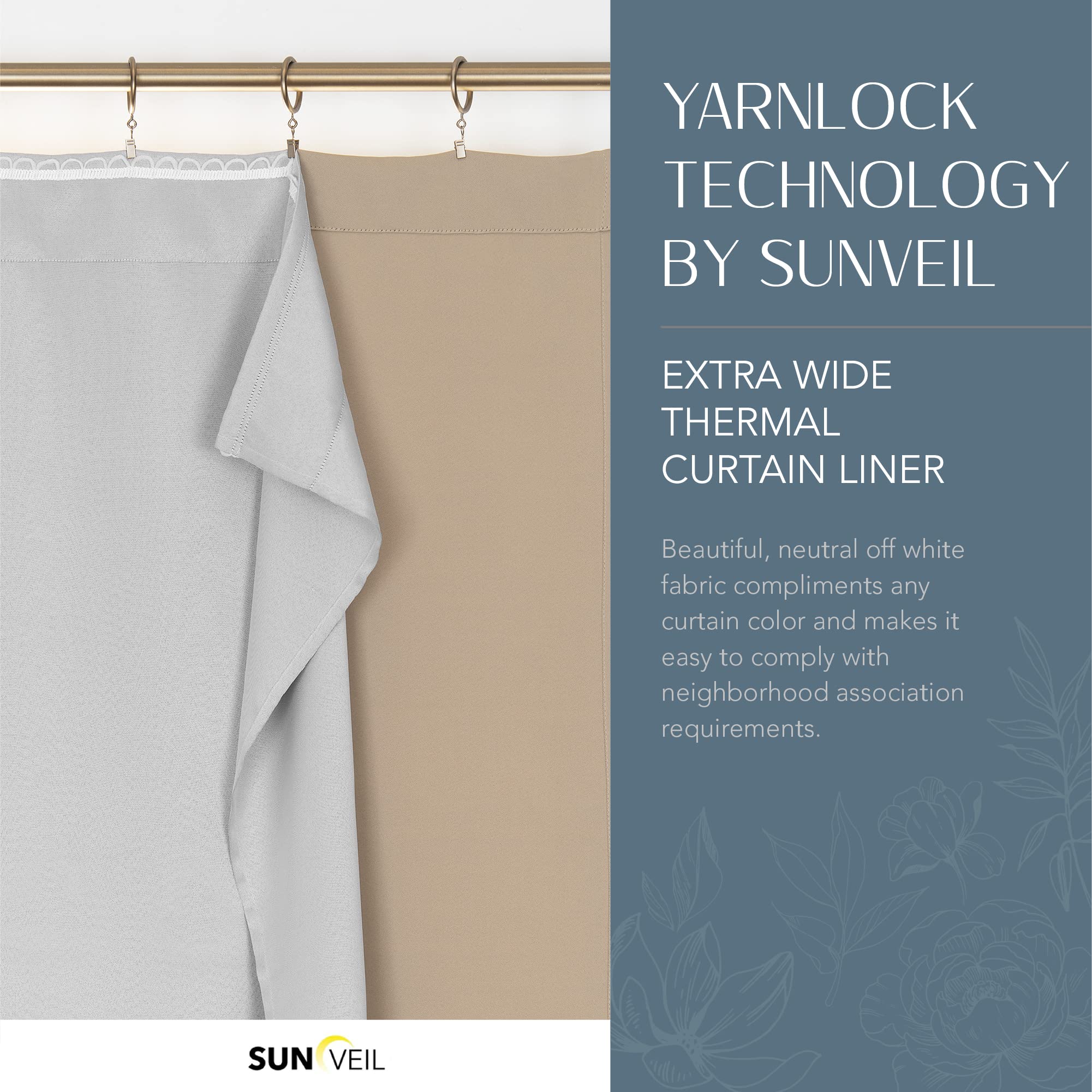 Elrene Home Fashions Sunveil Extra-Wide Thermal Blackout Curtain Liner With Yarnlock Technology, Single Panel, Light Grey, 40 In