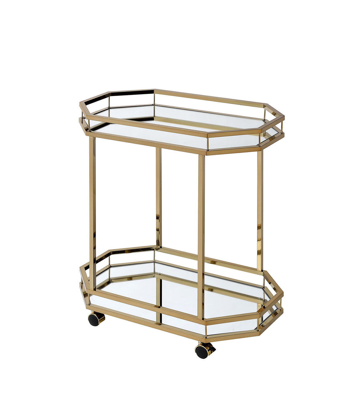 Acme Lacole Metal Frame Serving Cart With Bottom Shelf In Gold And Mirrored