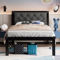 Feonase Twin Size Metal Bed Frame With Linen Upholstered Headboard, Heavy-Duty Platform Bed Frame With 12' Storage, Steel Slats Support, No Box Spring Needed, Gray