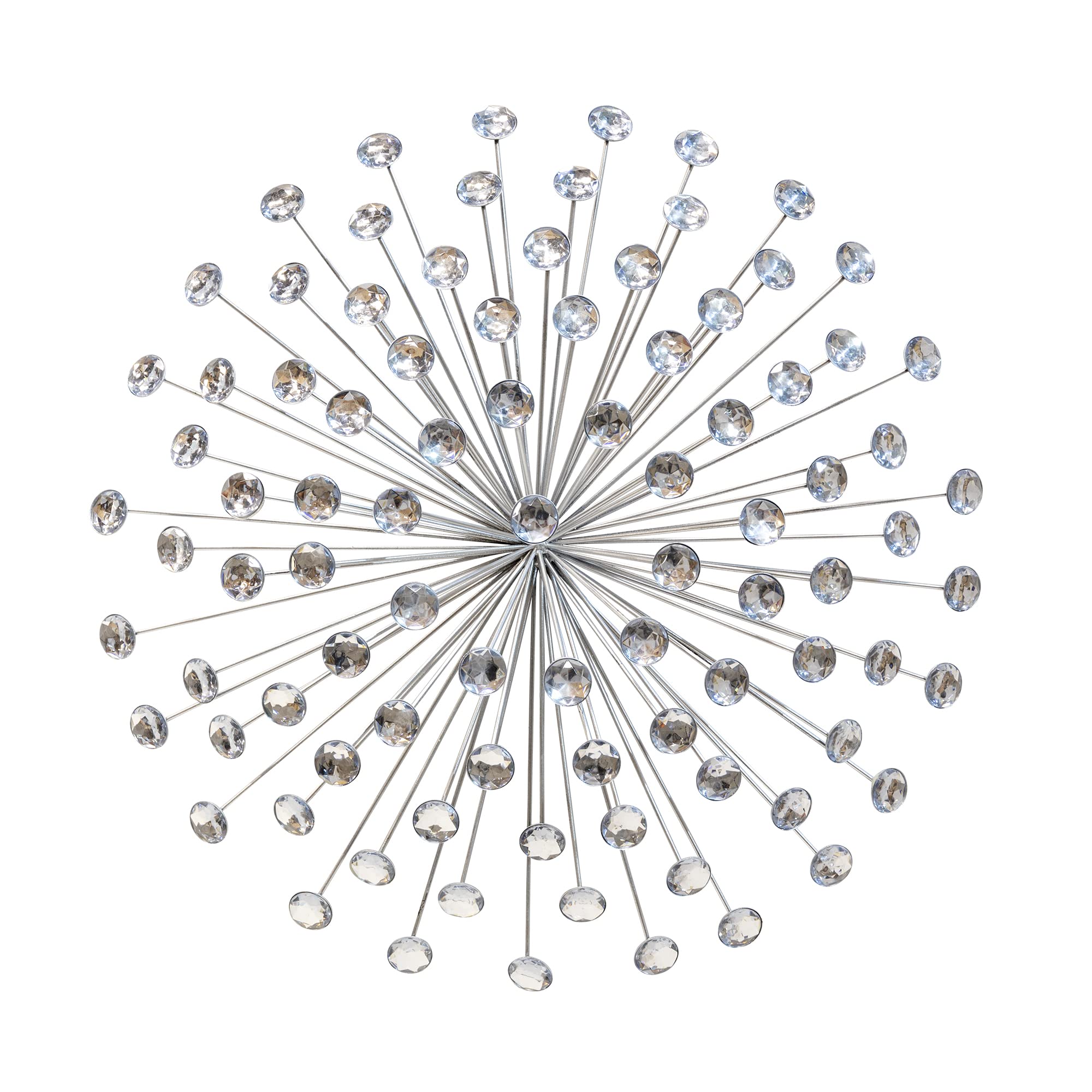 Stratton Home Decor Silver Acrylic Burst Decor | Metal And Acrylic Art Deco Wall Art | Easy To Mount Sunburst Wall Decor With A Shimmery Finish| 24”X 5”X24”