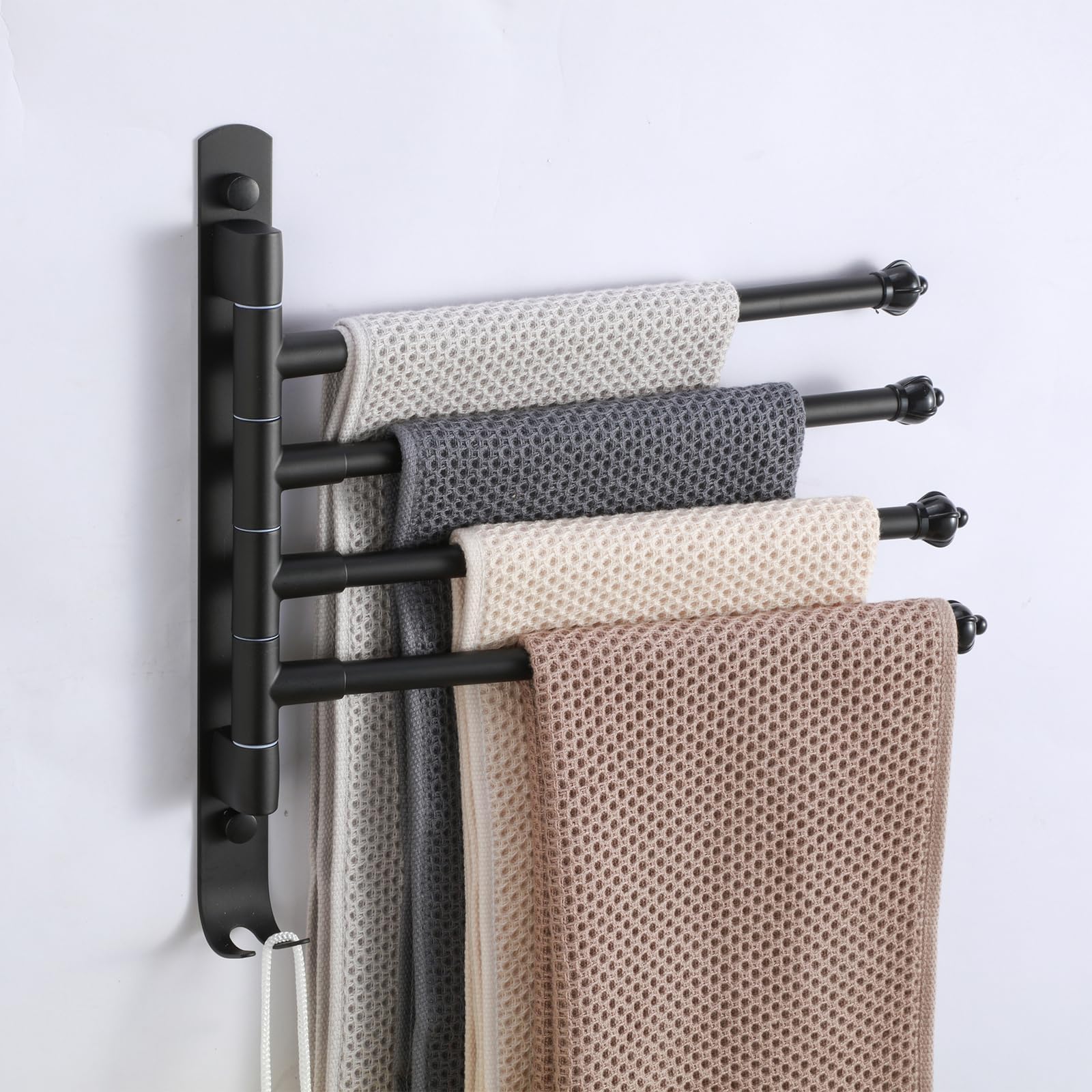 OURVII Swivel Towel Rack 4 Tier Face Towel Bar 12 Inch Bathroom Door Towel Rack Drying Rack for Towels Socks Wall Towel Racks (S