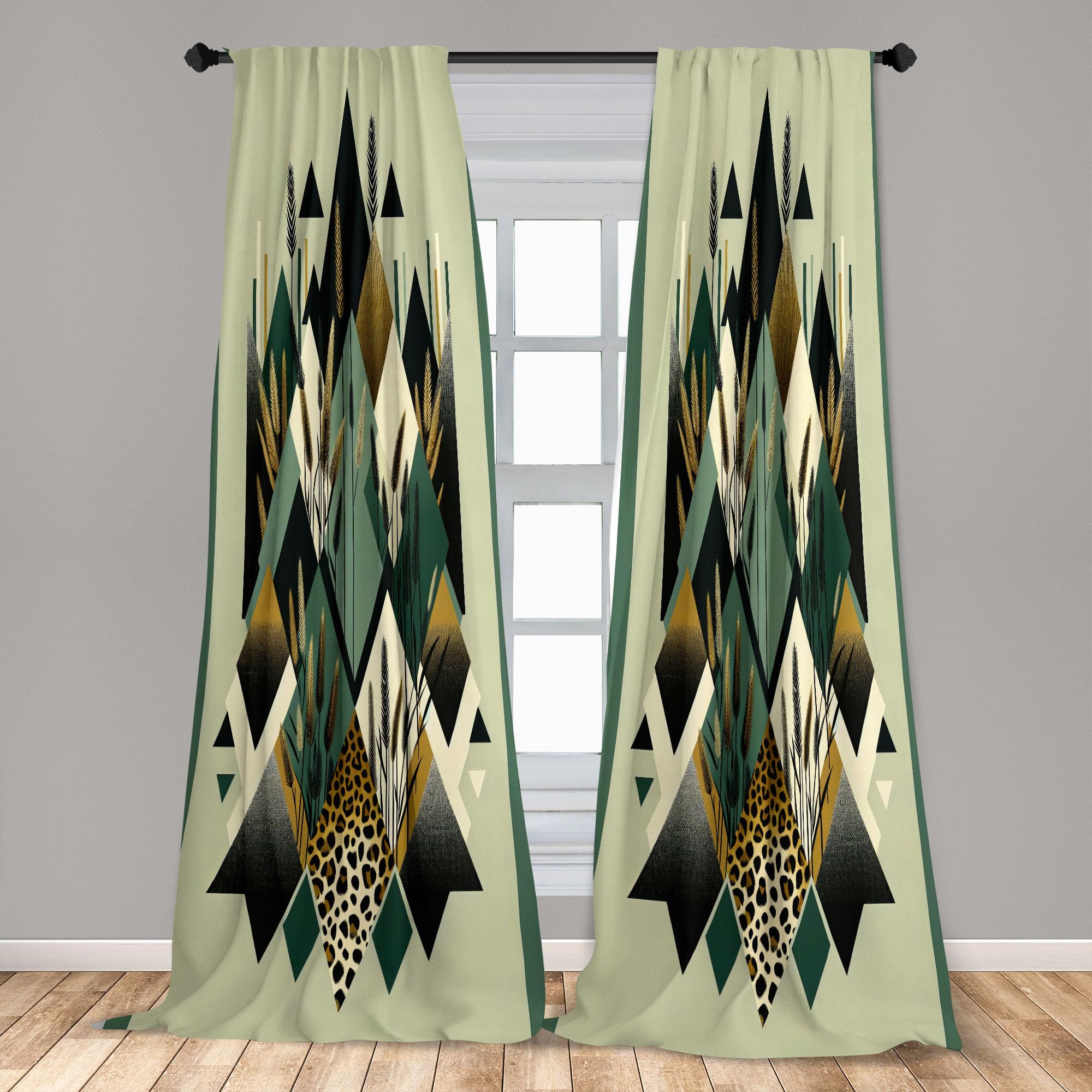 Ambesonne Bohemian Window Curtains, Diamond Shapes Geometric Design Abstract Botanical Design Boho, Lightweight Decor 2-Panel Se