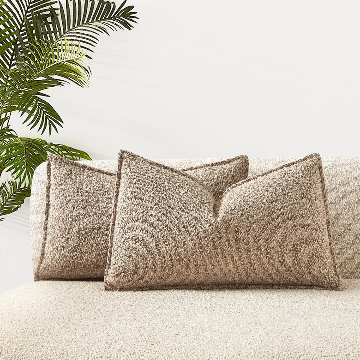 Juspurbet Oatmeal Boucle Lumbar Broadside Throw Pillow Covers 14X24 Inch Set Of 2 For Couch Bedroom Sofa Living Room Decorative