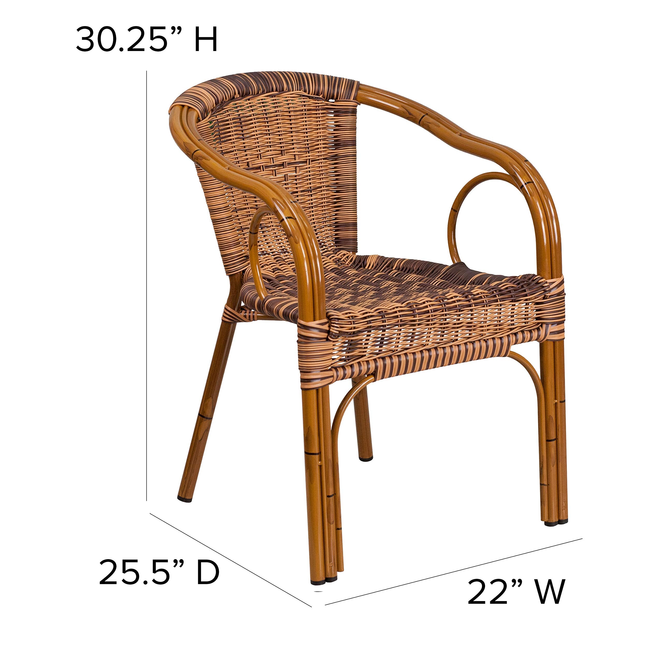 Flash Furniture Cadiz Series Dark Red Bamboo-Aluminum Indoor-Outdoor Restaurant-Patio Chair With Burning Brown Rattan