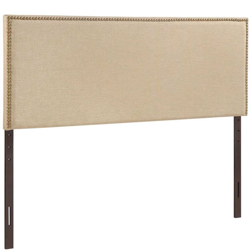 Modway Region Linen Fabric Upholstered Queen Headboard in Cafe with Nailhead Trim