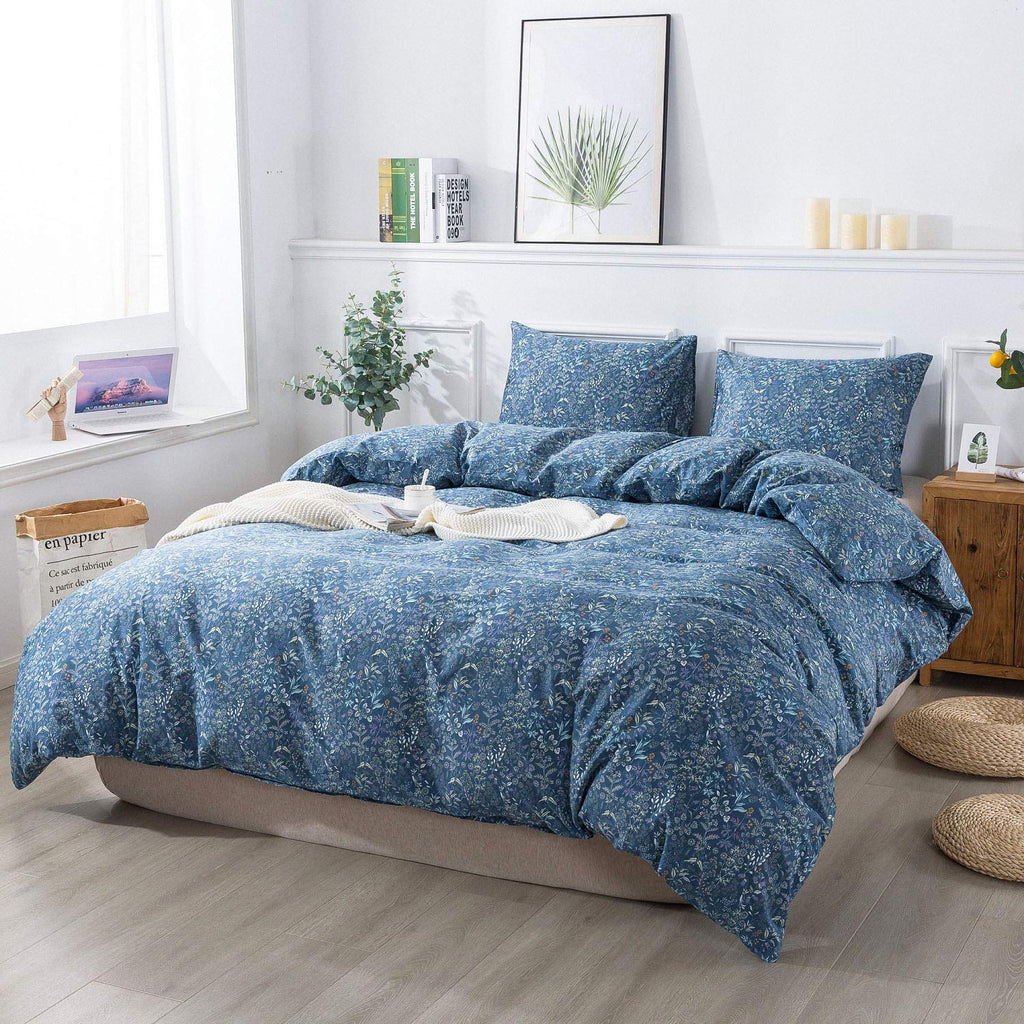 Honeilife Duvet Cover Sets Twin - 100% Cotton Floral Comforter Cover, 2-Pcs Breathable Bedding Set With Zipper Closure & Corner