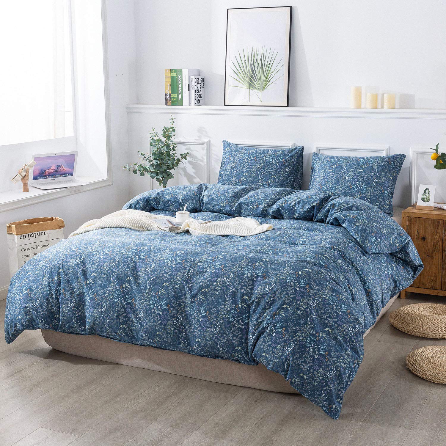 Honeilife Duvet Cover Sets Twin - 100% Cotton Floral Comforter Cover, 2-Pcs Breathable Bedding Set With Zipper Closure & Corner