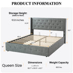 Sha Cerlin Queen Size Lift Up Storage Bed/Button Tufted Wingback Headboard/Hydraulic Storage/Upholstered Platform Bed Frame/No Box Spring Needed/Wood Slats Support/Grey Blue