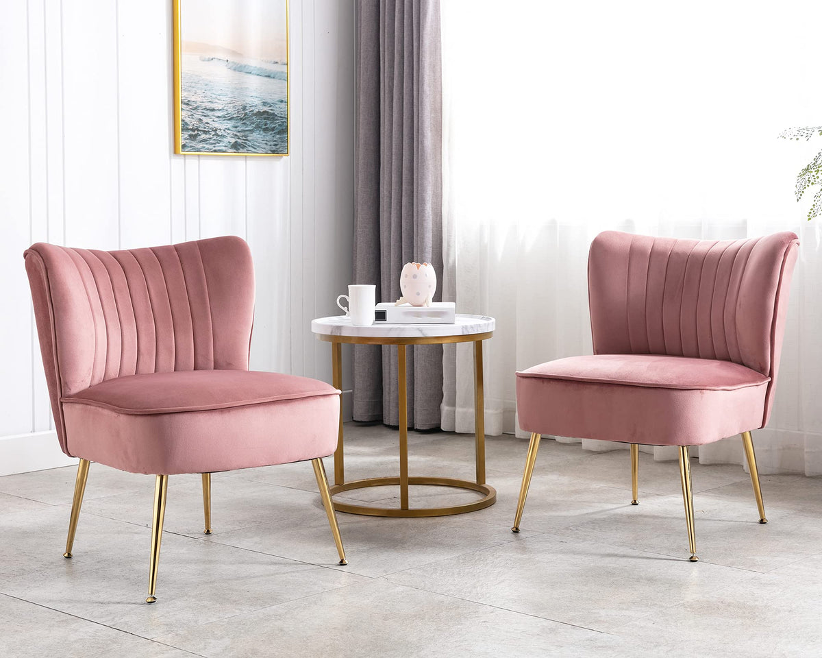 Duomay Modern Accent Chair Set Of 2 Velvet Slipper Chair With Gold Legs Wingback Side Chair For Living Room Bedroom Entryway Sma
