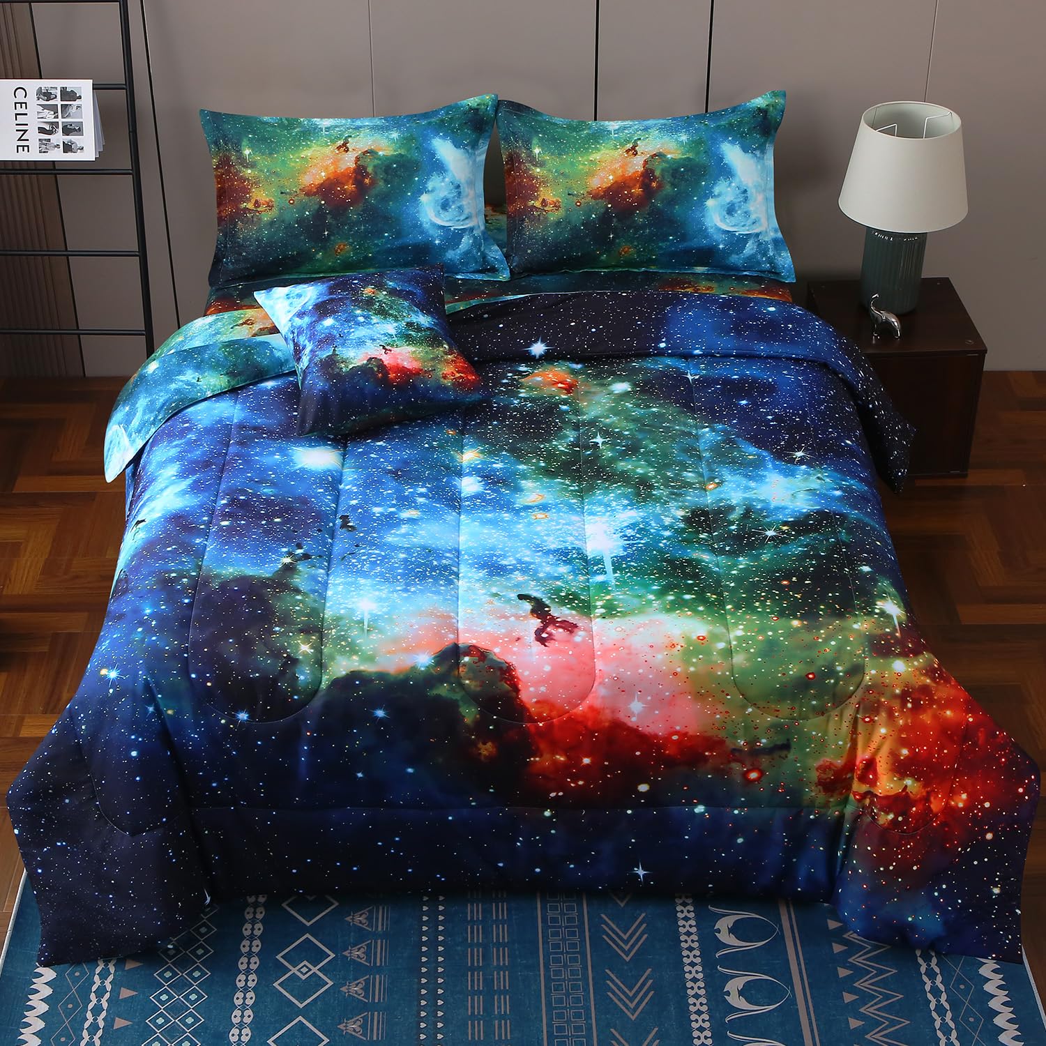 Jqinhome Queen Galaxy Comforter Sets 6 Piece Bed In A Bag, Outer Space Themed Bedding For Children Boy Girl Teen Kids,1 Comforte