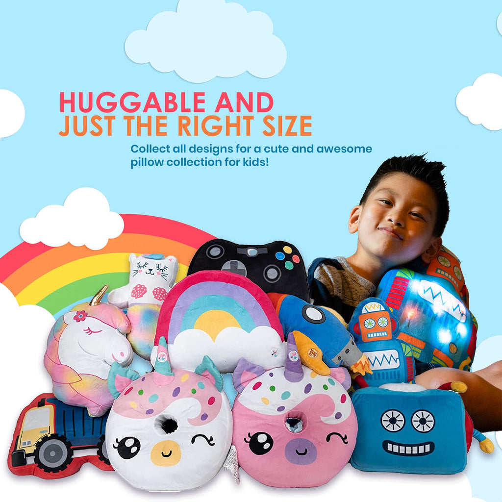 Unicorns & Robots Light Up Pillow For Kids, Plush Led Night Light For Boys And Girls, Oeko Tex Certified, Toddlers Light Up Slee