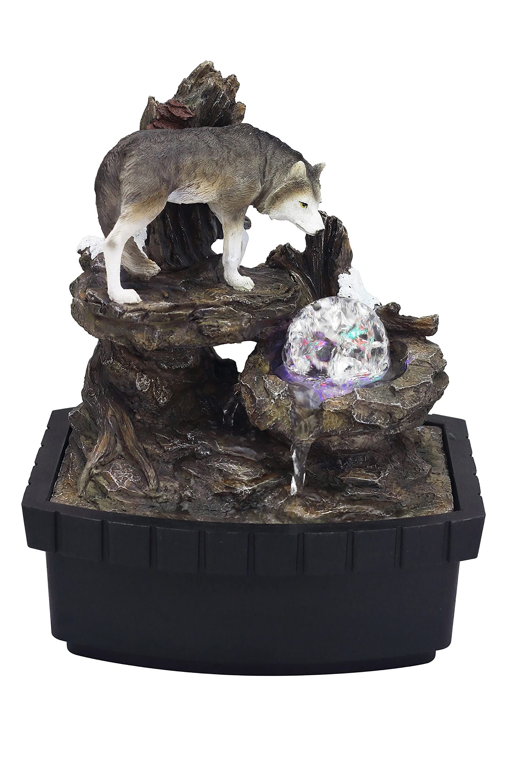 HomeRoots 10' Black Polyresin Wolf Tabletop Fountain Sculpture
