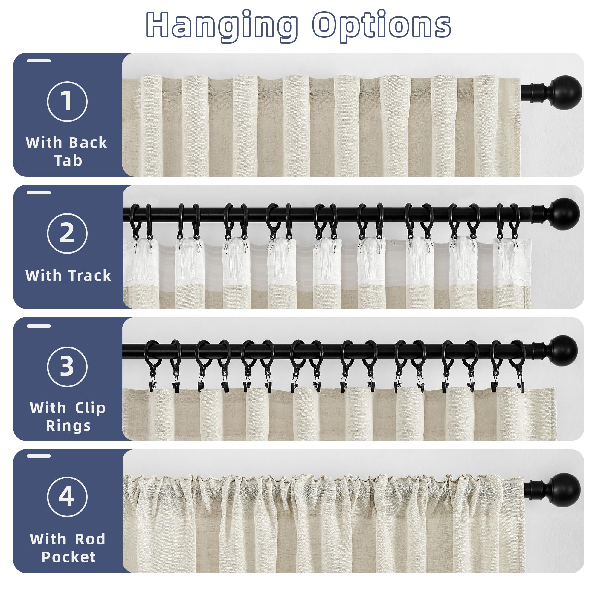 Daysu Linen Curtains 108 Inches Long 2 Panels Set For Bedroom/Living Room, Ivory Semi Sheer Farmhouse Curtains, Rod Pocket Hook