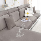 Smiry Waterproof Couch Cushion Covers, Stretch Jacquard Sectional Couch Covers, L Shape Chaise Lounge Sofa Slipcover, Washable Elastic Furniture Protector For Pets, Kid (Chaise Cover, Taupe)