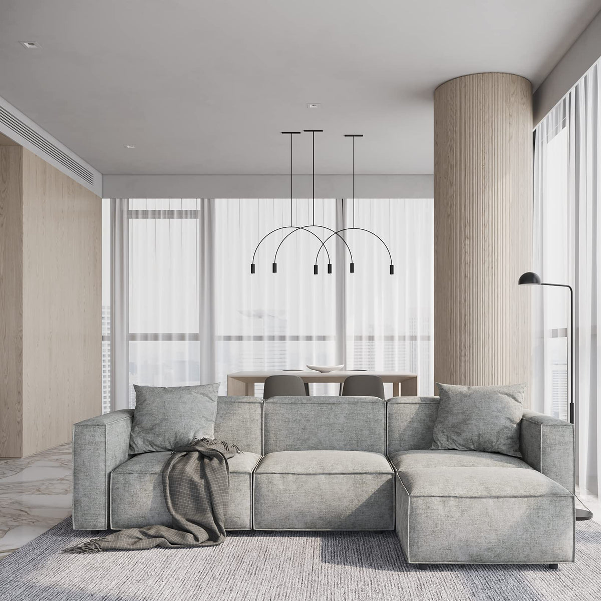 Acanva Luxury Modular Sectional Living Room Sofa Set, Modern Minimalist Style Couch With Ottoman And Chaise, L-Shape, Grey