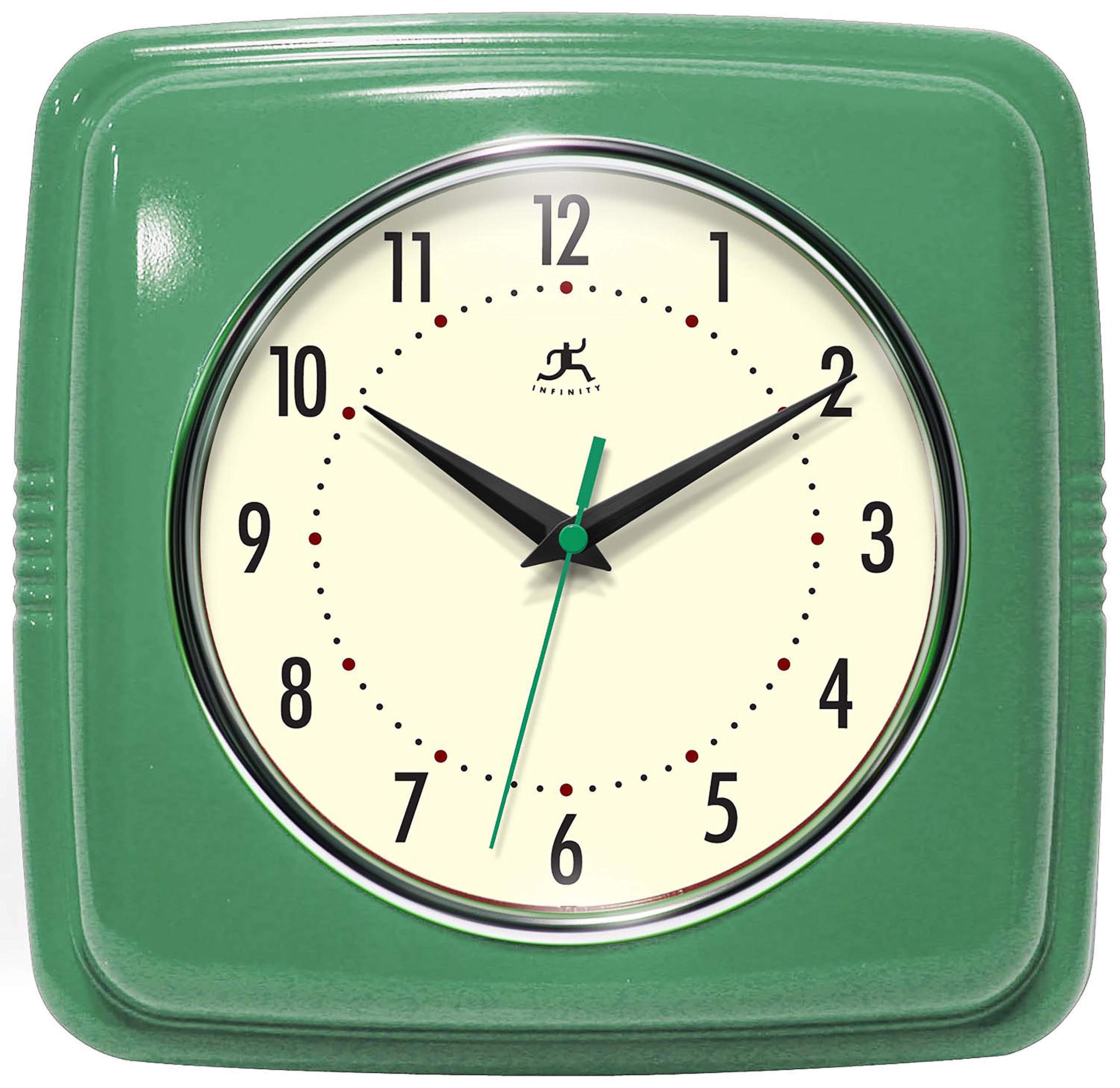 Infinity Instruments Retro Wall Clock - 9 Inch Square Clock - Silent Non-Ticking Mid Century Modern - Kitchen Clock Office Clock