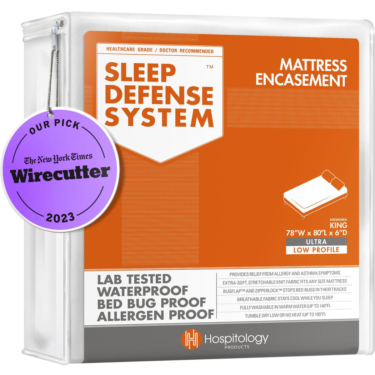 Hospitology Products Zippered Mattress Encasement - Sleep Defense System - King - Waterproof - Stretchable - Ultra Low Profile 6