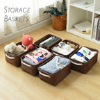 Thewarmhome Storage Basket For Organizing - 12X8X5 Inch Small 6 Pack Collapsible Storage Bin For Shelves With Handles, Canves St