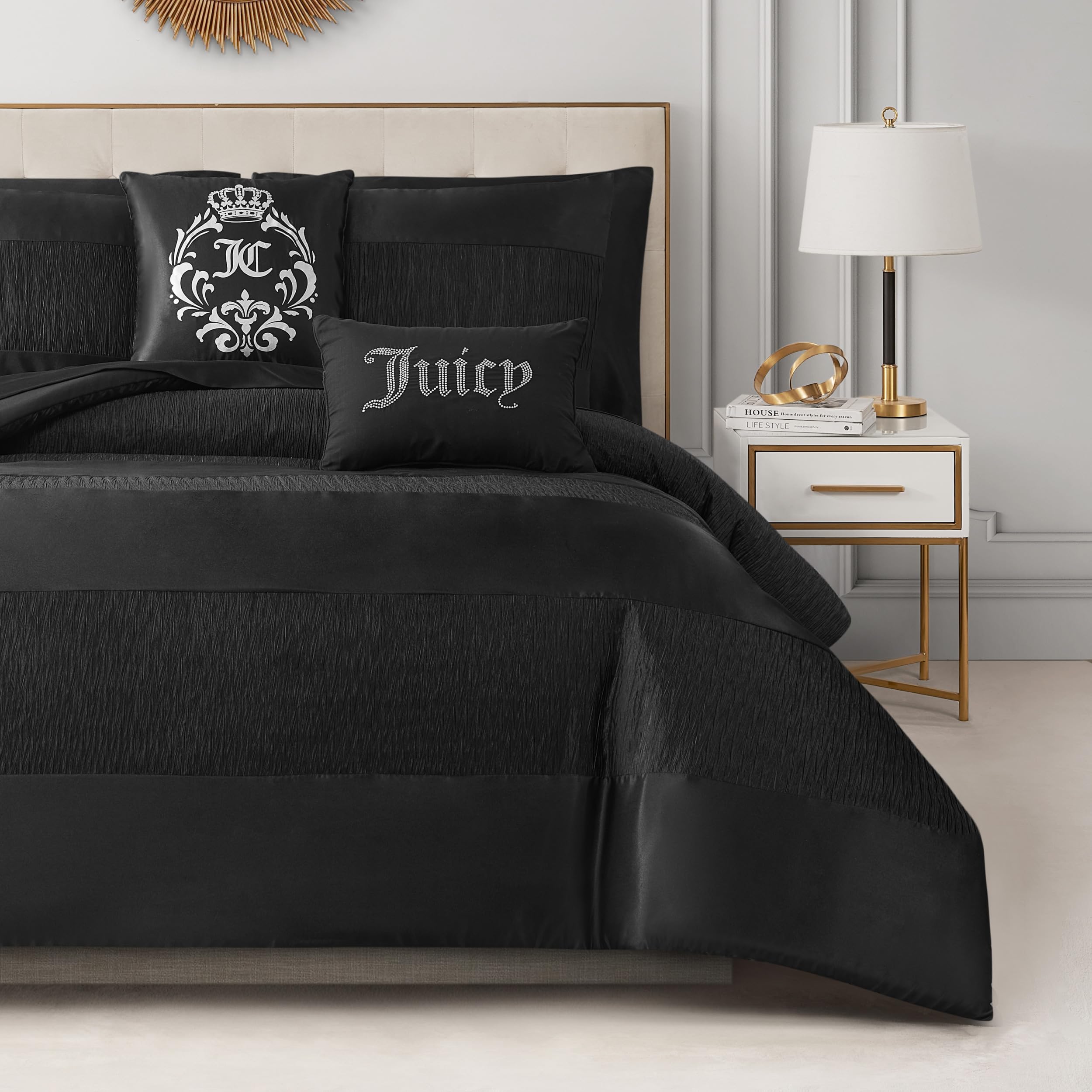 Juicy Couture Glam Night Black Stripe Twin/Twin Xl Size Comforter Bedding Set Ensemble - 4 Piece Set